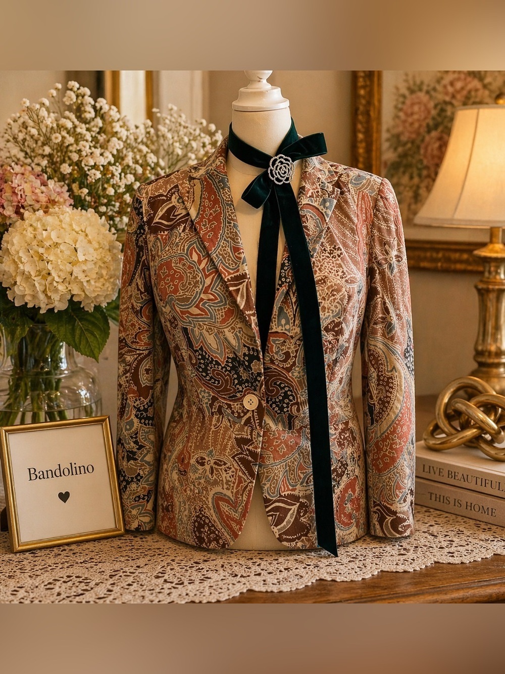 Bandolino Paisley Blazer in Cream and Brown